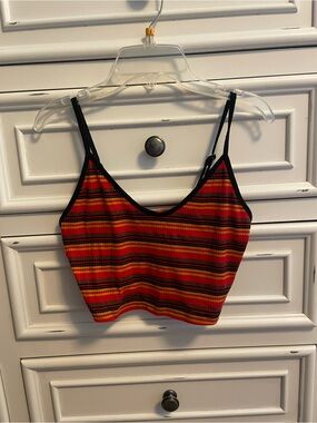 SHEIN Red Striped Cropped Camisole with Black Trim. Worn Once